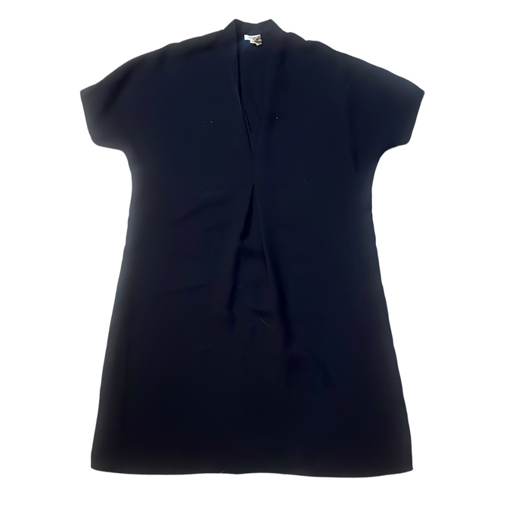 Vince Double V Neck Navy Dress Size XS Travel Dress Pleated Popover Short Sleeve